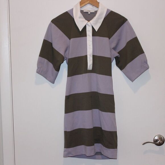 NEW Tibi Mini Dress Women's XS Green Purple Striped Short Sleeve Shirt Dress - Picture 5 of 16